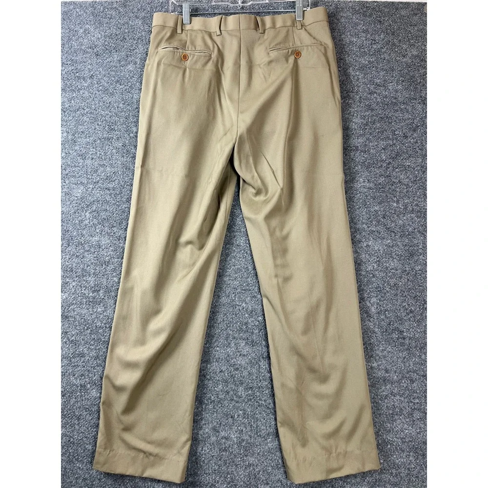 Brooks Brothers Dress Pants Tan Wool Pleated Khaki Made in Canada Mens 35W